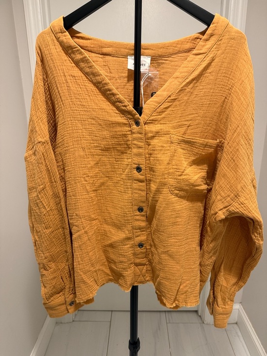 ANDREE BY UNIT Tops - ANDREE BY UNIT Mustard Button-Front Gauze Shirt